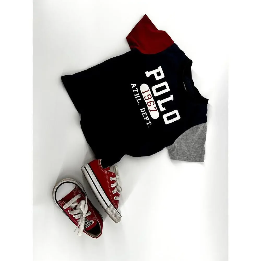 Ralph Lauren Polo 1967 Colorblock Tee (18M) + Converse All Star Red (5C)
